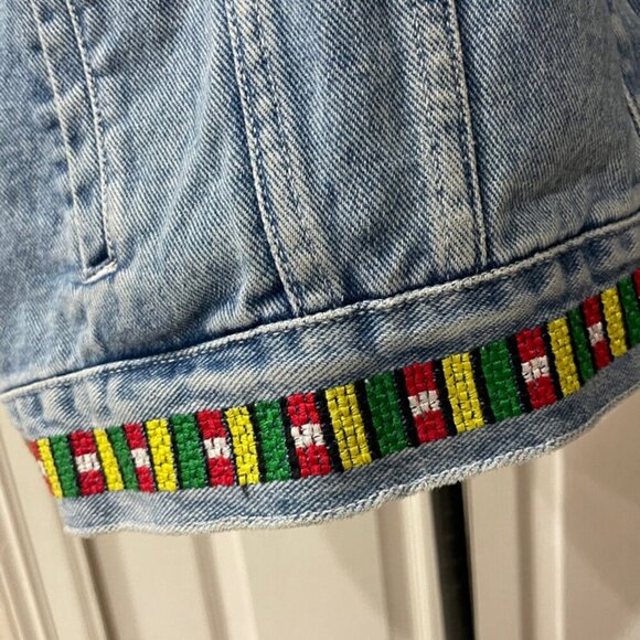 DENIM VEST Y2K 90’s COLORFUL EMBROIDERED Sz 22W BIKER ROCK HIPPIE AESTHETIC - Picture 4 of 14
